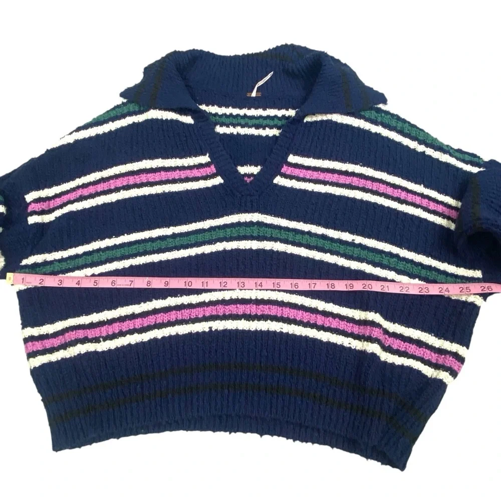 Free People NWT Kennedy Pullover Stripe Knit Sweater Size Medium Cropped Relaxed